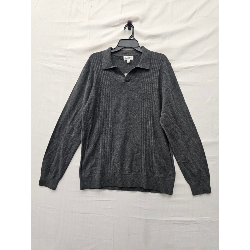 Goodfellow & Co Mens Long Sleeve Sweater Polo Charcoal Cotton Blend Size Large